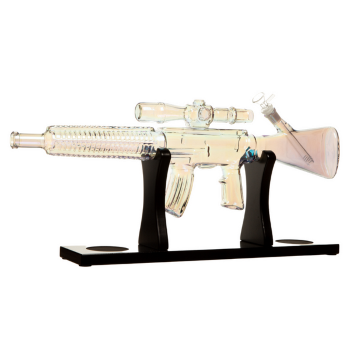 24" Glass Machine Gun Bong - Includes Wooden Display Stand (MB1443)