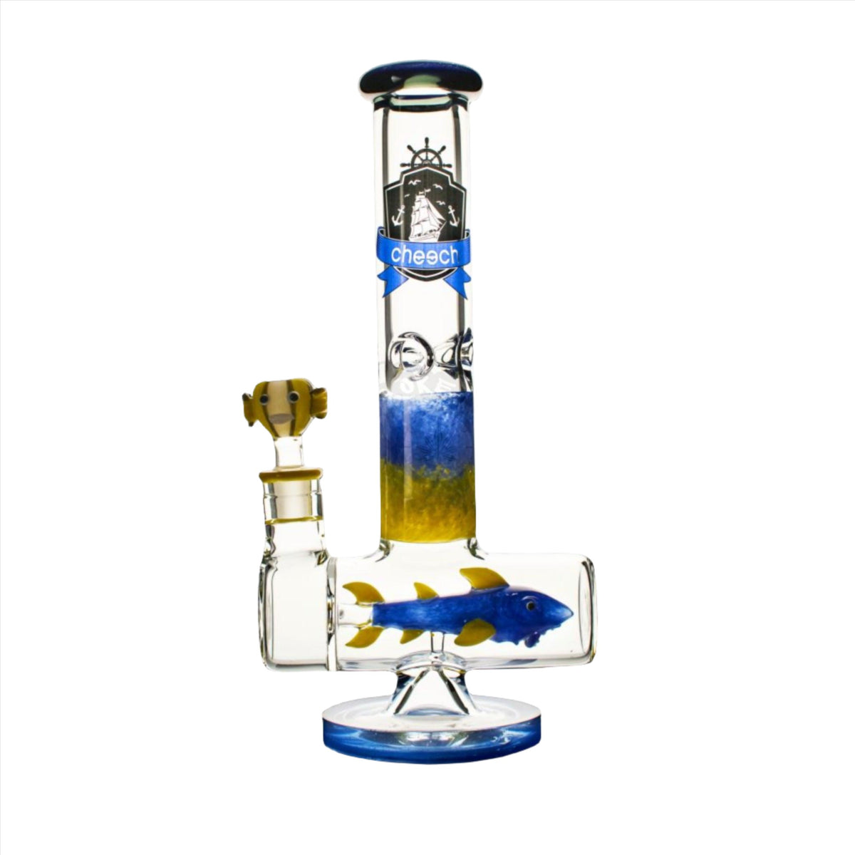 Cheech Glass 14" Blue Fish Inline Tube With Fish Bowl (CHE-229)